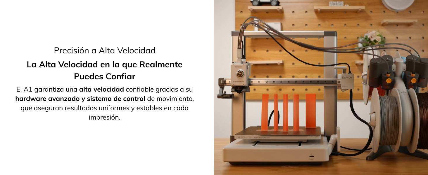 La inclusión del AMS Lite protege tus filamentos de la humedad y permite transiciones de color perfectas. La cancelación activa de ruido reduce significativamente el sonido durante operación, mientras la conectividad Wi-Fi y la app Bambu Handy permiten control remoto total. Configuración Plug & Play: desempaquetado y primera impresión en menos de 20 minutos.